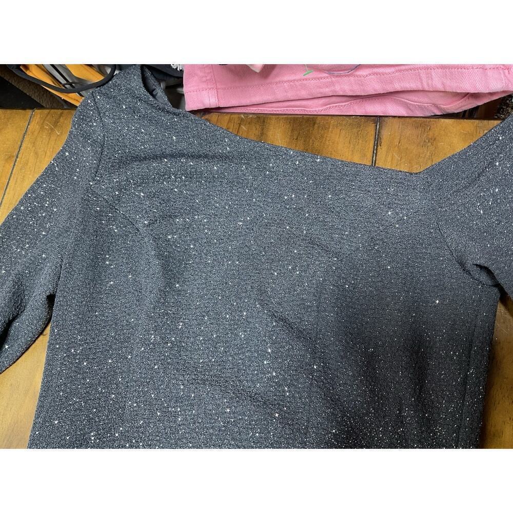 Oleg Cassini One-Shoulder Glitter Knit Sheath Dress Size 2 Graphite - Picture 3 of 14